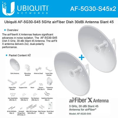 UISP airFiber AF-5G30-S45 Slant Parabolic Dish 30dBi 45deg (Pair)