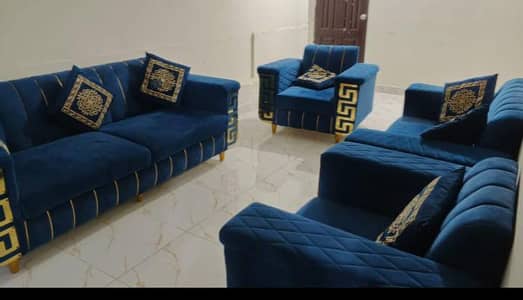 5 Seater Sofa Set|Sofa Set For Sale|Laxuray Valvet Blue Sofa set