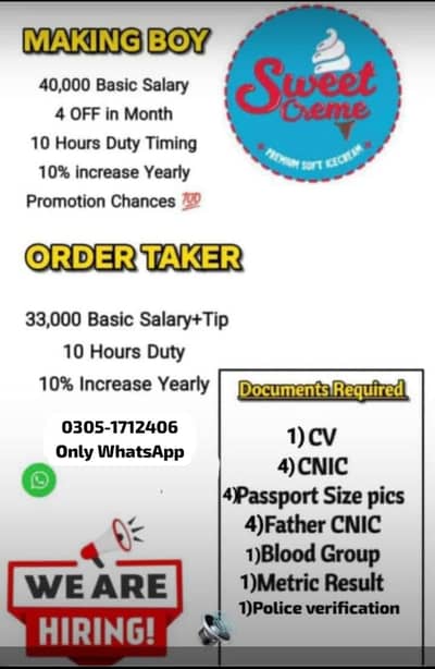 ice cream chef/order taker/rider/Assistant Manager