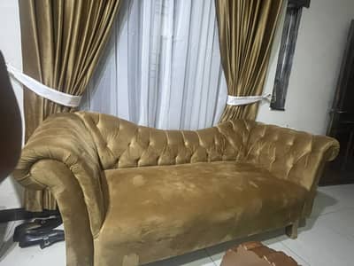 2 golden colour sofas new 3 seater