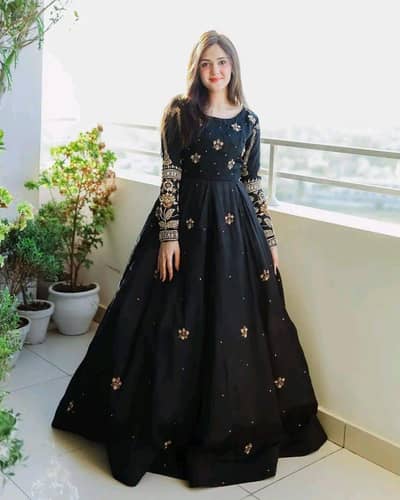 2 PCs velvet maxi suit (Black) _  sequence Boti & zarri work | Stylish