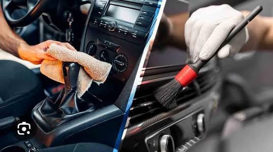 car interior cleaning with ribbon polish door step service