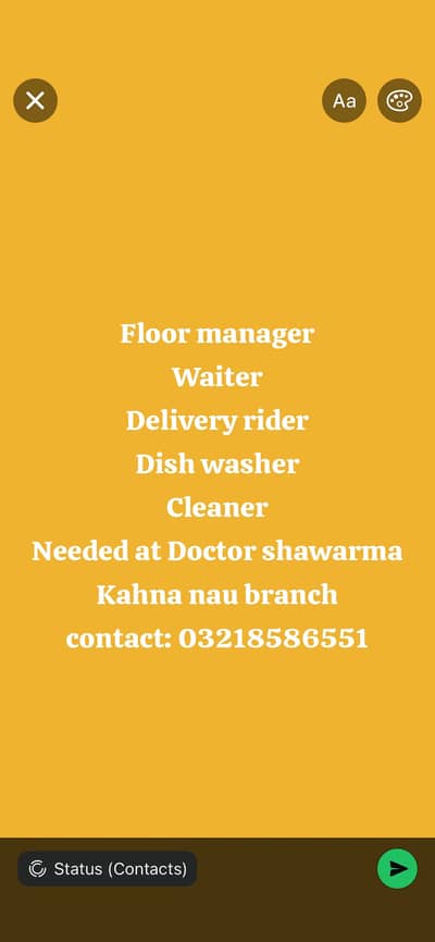 Staff Required for restaurant