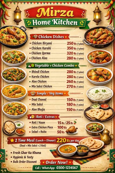 Ghar ka Fresh Homemade restaurant style Khana Available