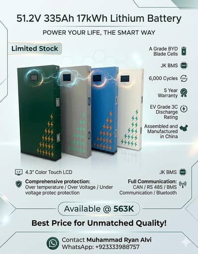 17Kwh 335Ah 51.2v/ 48v Lithium Battery/ Lithium Iron Phosphate Battery