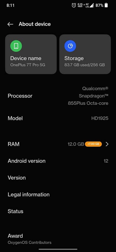 one plus 7t pro Maclaurin 12#256 only bored 03013070686