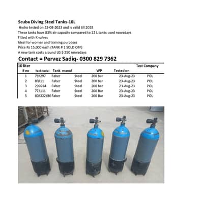 Steel 10L- Liter scuba steel Diving Tanks- Hydrotested-Faber