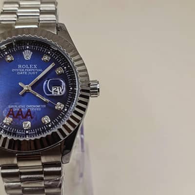 Rolex single tone silver chain watch