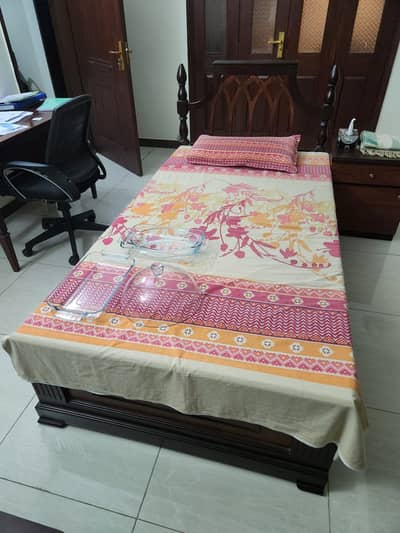 Single bed with side table pair