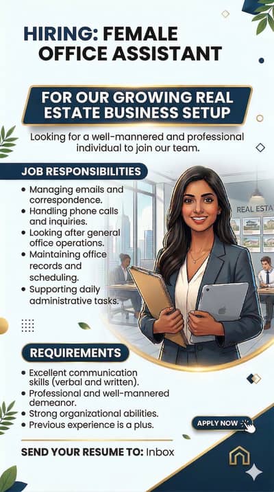 Hiring Female Office Assistant/ Need Staff