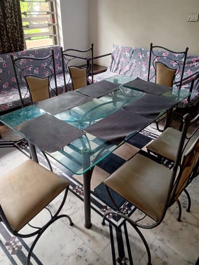 6 seater glass top dinning table for sale