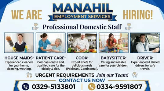 Hiring Domestic Staff  Maids, Cook, Couple , Babysitter , House Maids
