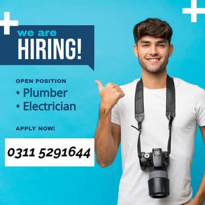 Hiring,Job offer  ,Electrician Plumber  islamabad /Rawalpindi ,