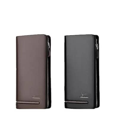 Men's Black Leather Wallet With Zipper & Card Slots