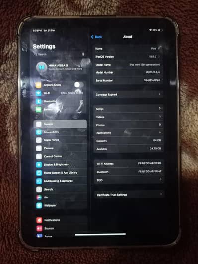 Ipad Mini 6 LLA Model 64gb wifi 10/09 Condition with Box Charger