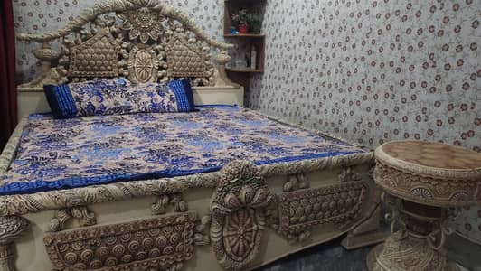 King Size Wooden Bed Set with Mattress | Carved Design | Urgent Sale