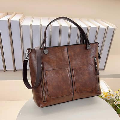 Women's Retro Tote Bag Black Brown Large Capacity Crossbody