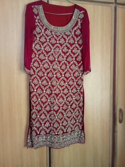 red fancy kaam dress embroidered