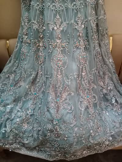 Elegant ice Blue 3-Piece Embroidered Net Maxi