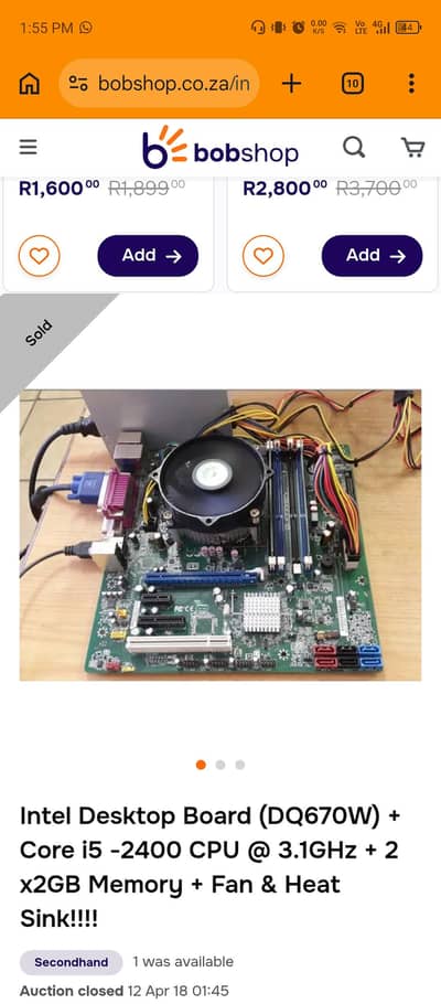 INTEL DQ67OW + I5-2400 + Cpu Cooler