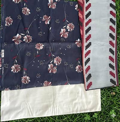 3 Piece Lawn Suit (Blue & White) – Brand New Unstitched