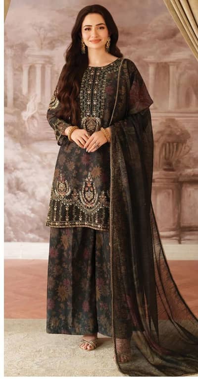 Embroidered Three-Piece Printed Lawn Suit with Chiffon Dupatta