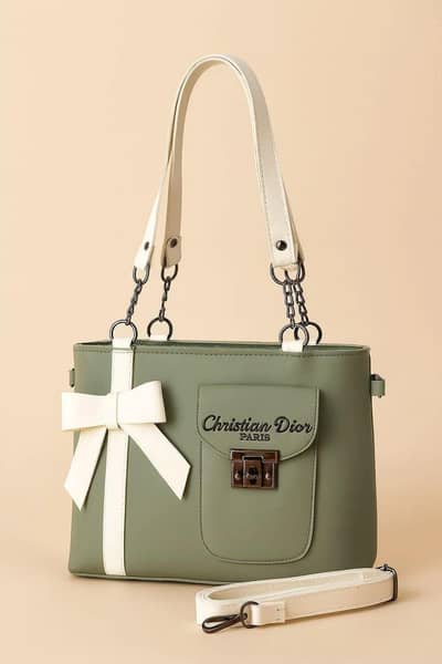 Green PU Leather Girl's shoulder bag with Bow