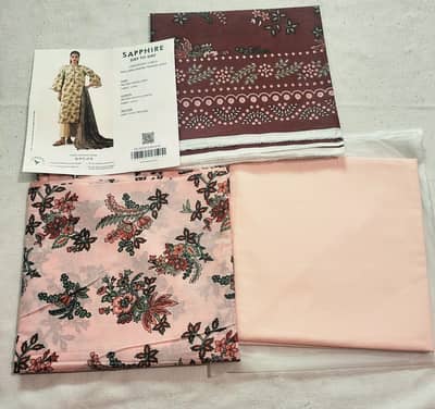 Sapphire 3 Pc printed unstitch suit with Lawn dupatta