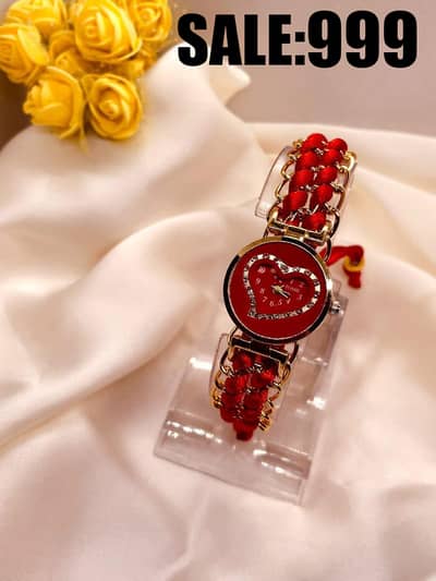 Red Heart Bracelet Watch for Girls - Alloy, Trendy