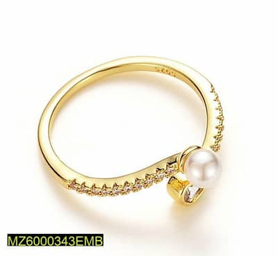 Adjustable Pearl & Crystal Teardrop Ring Gold Plated