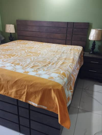 Double Bed with Mattress and Side Lamps