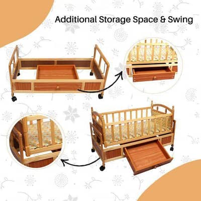 Wooden Baby Cot and Swing with Mosquito Net