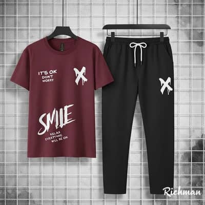 Men printed Graphic track suit mahroon black summer sale