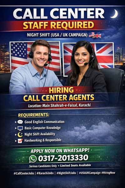 hamay zaroorat hai boys( call center)