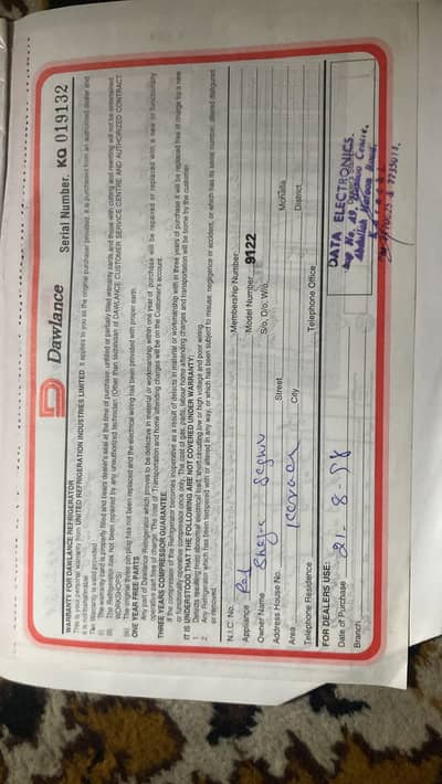 Dawlance Referigeroator MODEL No. 9122