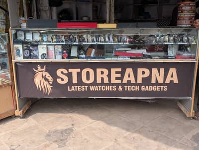 Urgent Sale – Glass Watch Display Counter with Branding (Store Setup)