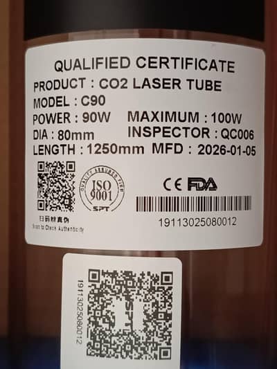 Co2 Laser Tube, SPT C90 Model