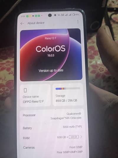 Oppo Reno 12F 4G Ram 8+8 256GB Memory