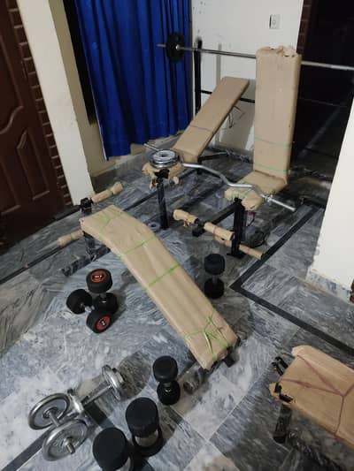 rubber dumbbell dumbbells multi gym bench press chrome rack plate rod