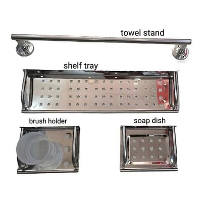 Bathroom Accessories Set - Towel Stand, Shelf Tray, Soap Dish & Holder