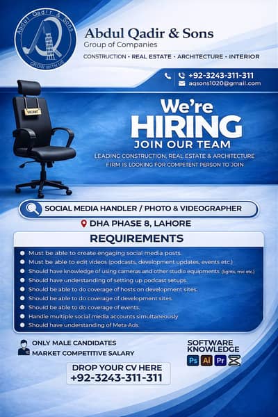 We’re Hiring – Social Media Handler & Videographer | DHA Phase 8 Lahor