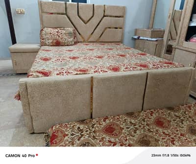 Bed set wooden with dressing table and wooden shaw case