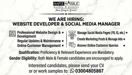 "Hiring: Website Developer + Social Media Marketing Expert"