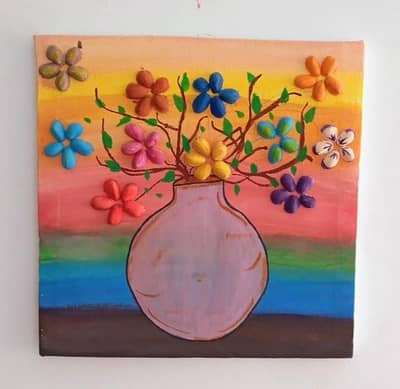 Vibrant Clay - flower  Vase  Artwork painting canvas