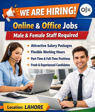 Office & Online Work Jobs Available – Male/Female (Lahore)