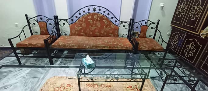 5 seater iron sofa + 3 tables 6 mm glass