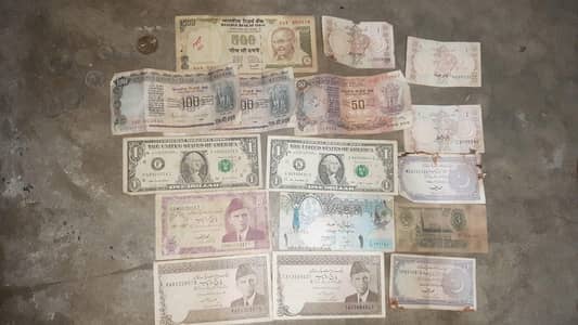 old antique currency notes and coins