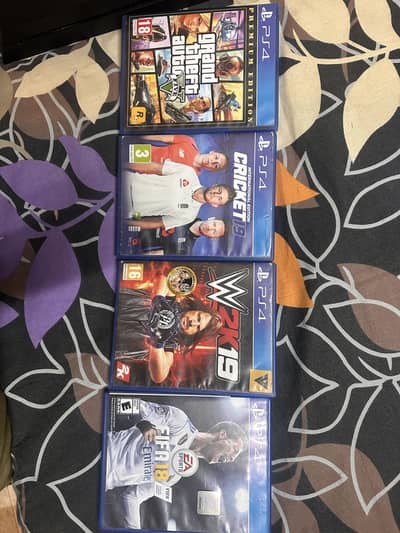 PS4 Games- GTA V, Fifa 18, Cricket 19, Wwe 2K19