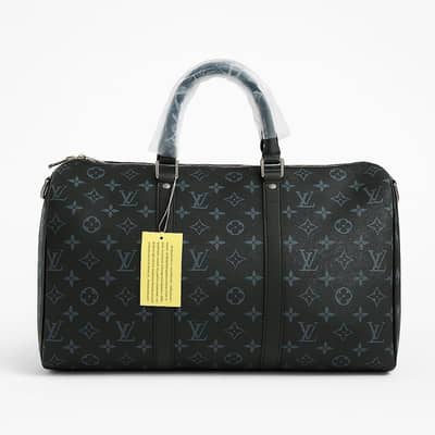 Brown Leather Duffle Bag with Monogram Pattern