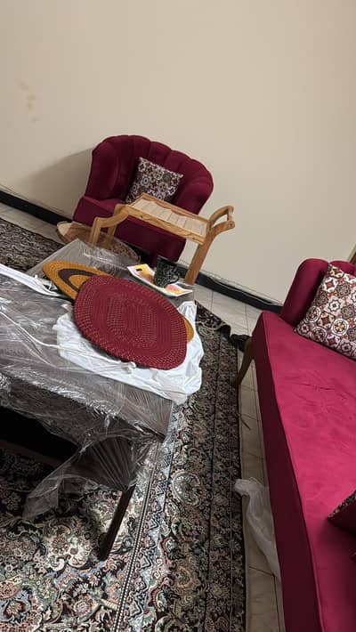 Red velvet 5seater sofa available